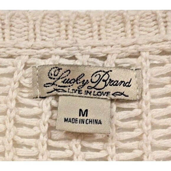 Lucky Brand Cardigan Sweater Cream Chunky Knit Open‎ Front Longline Pockets Sz M - Picture 2 of 3